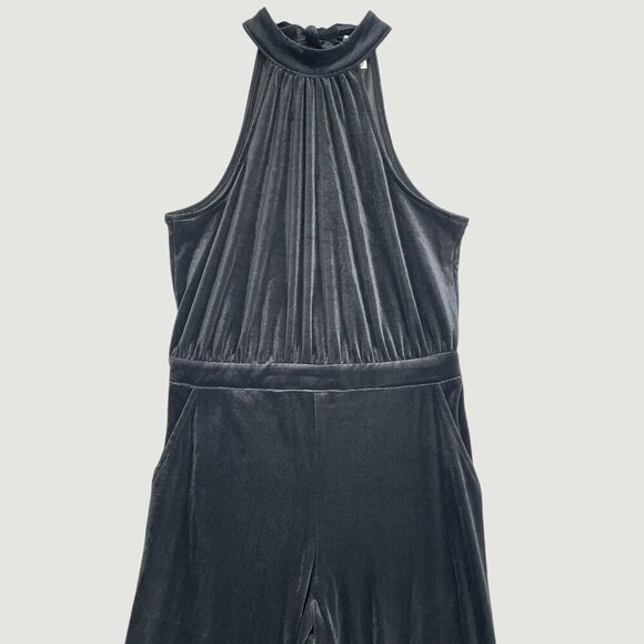 NEW - A New Day Velvet Halter Jumpsuit Women's XS Black High Neck Wide Leg 1679 - Picture 3 of 9
